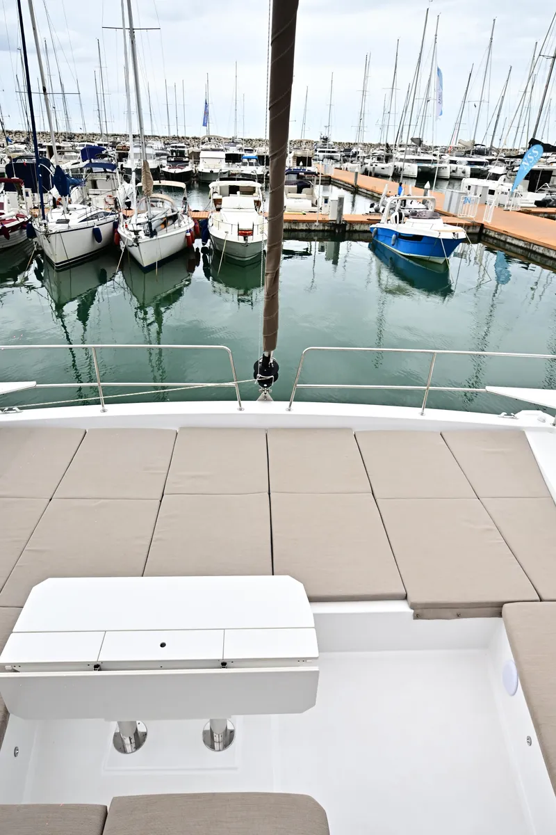 Deck of Arche VI, a Bali 4.6 catamaran at Salerno, Italy