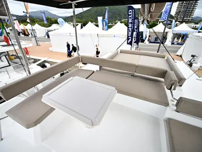 Deck of Arche VI, a Bali 4.6 catamaran at Salerno, Italy