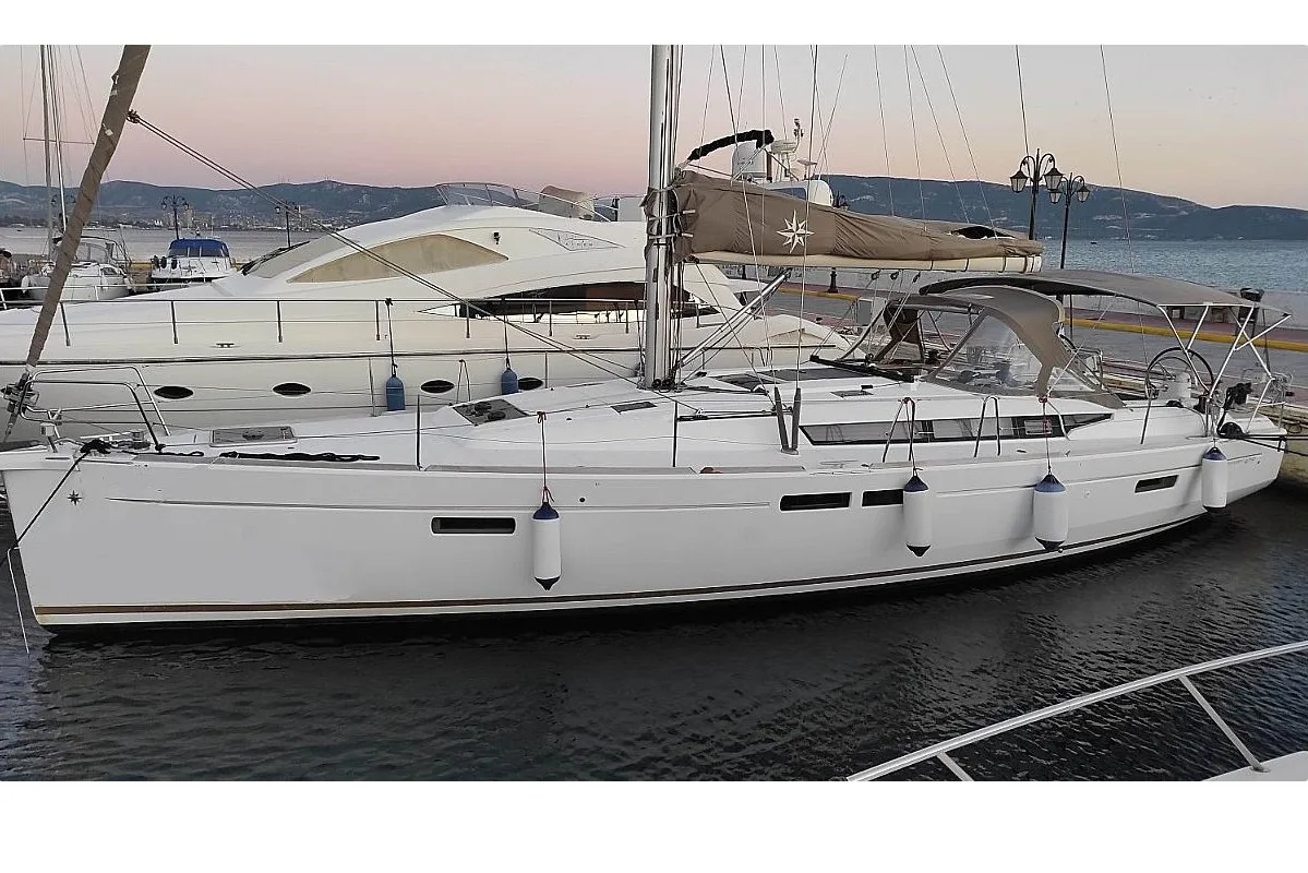 Exterior view of Joy, a Beneteau Oceanis 48 sailboat at Municipal Unit of Lefkada, Greece