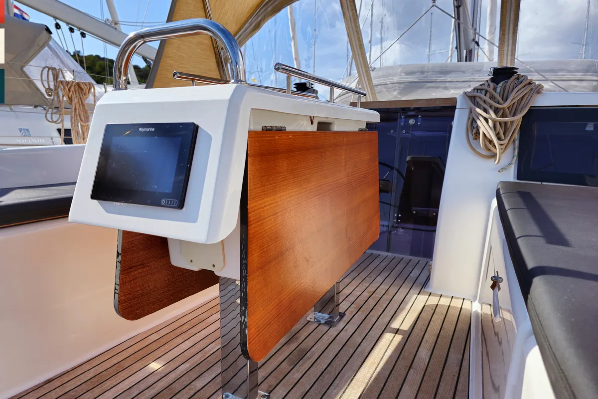 Cockpit of Layla, a Dufour 360 GL sailboat at Rogoznica, Croatia
