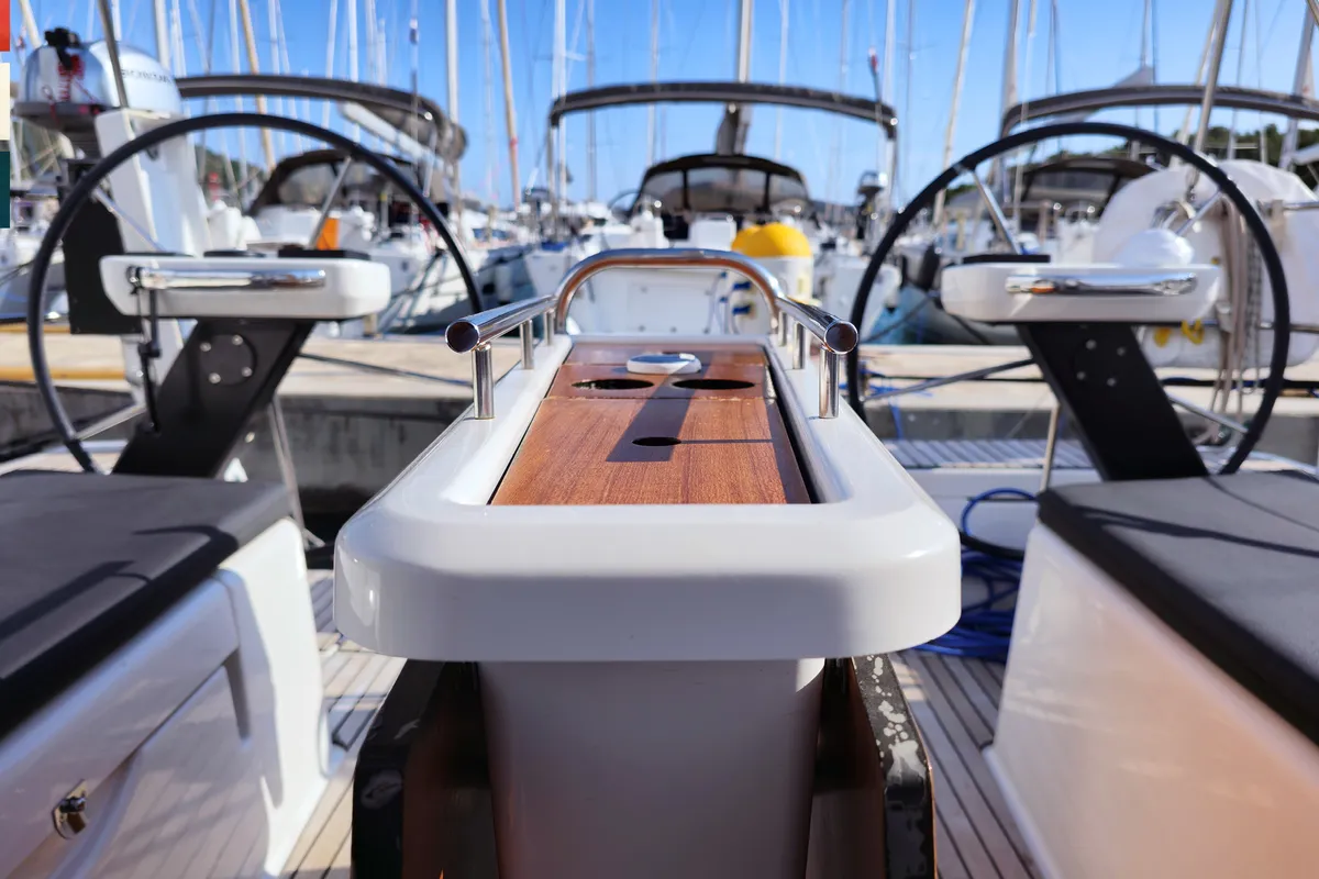 Cockpit of Layla, a Dufour 360 GL sailboat at Rogoznica, Croatia