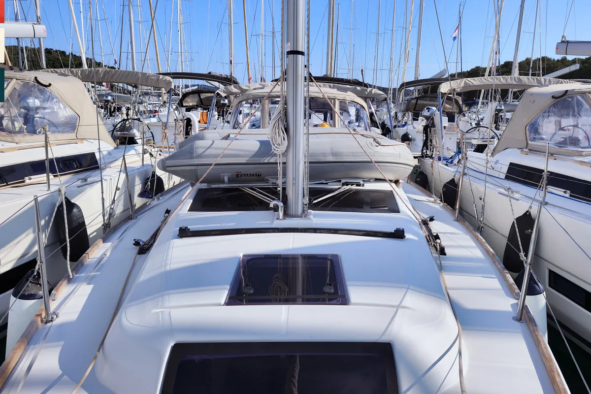 Deck of Layla, a Dufour 360 GL sailboat at Rogoznica, Croatia