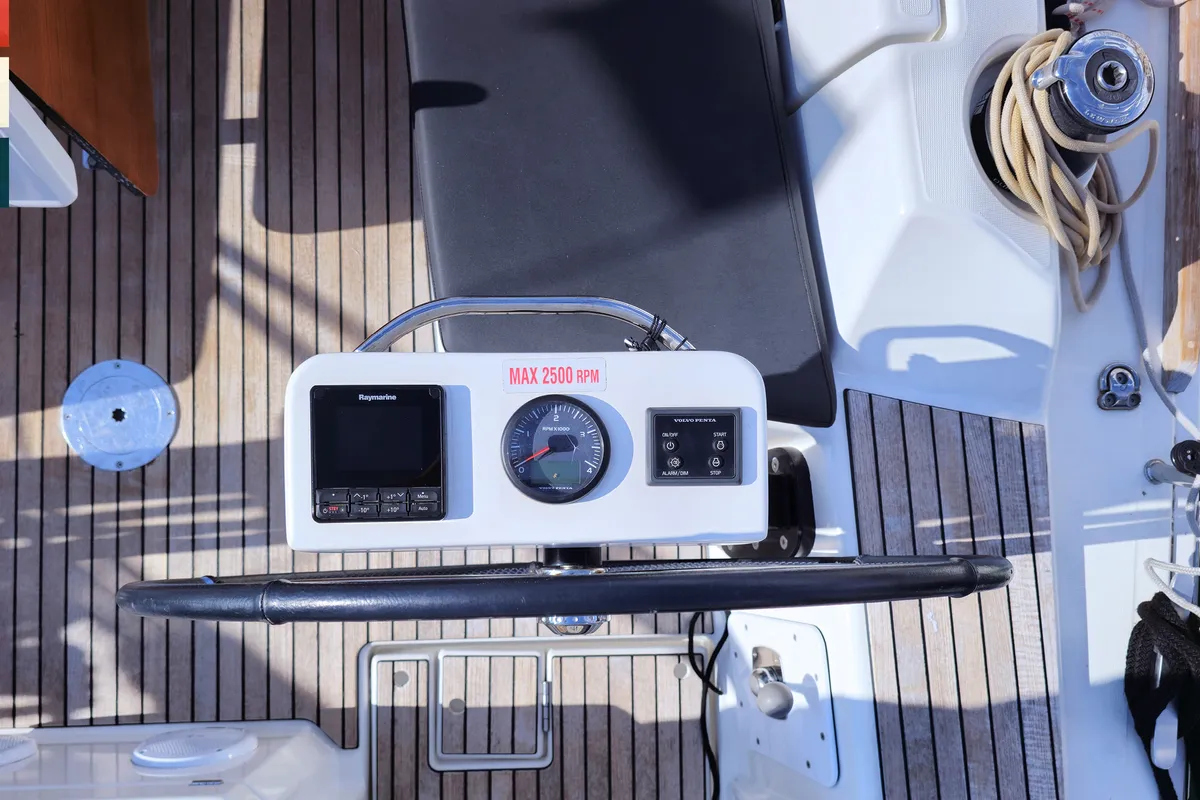 Cockpit of Layla, a Dufour 360 GL sailboat at Rogoznica, Croatia