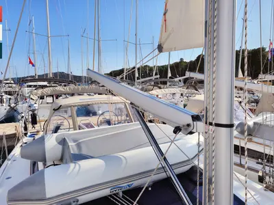 Deck of Layla, a Dufour 360 GL sailboat at Rogoznica, Croatia