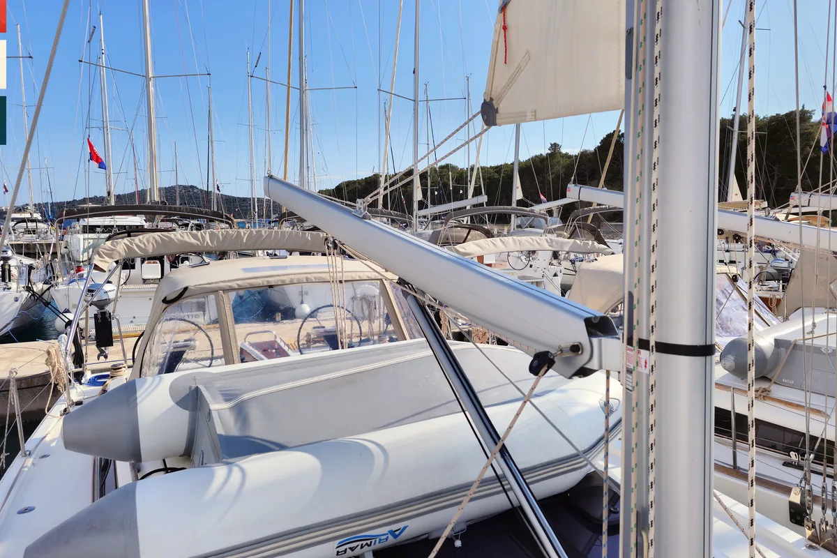 Deck of Layla, a Dufour 360 GL sailboat at Rogoznica, Croatia