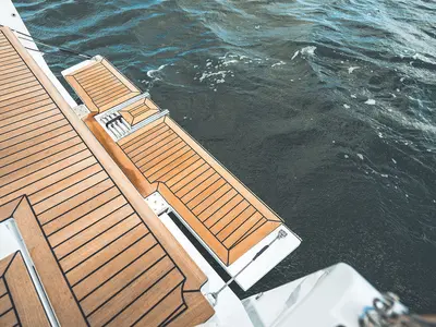 Deck of Cesar, a Elan E4 sailboat at Betina, Croatia