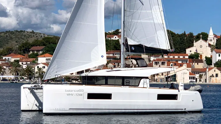Exterior view of Balance 69, a Lagoon 40 catamaran at Općina Rogoznica, Croatia