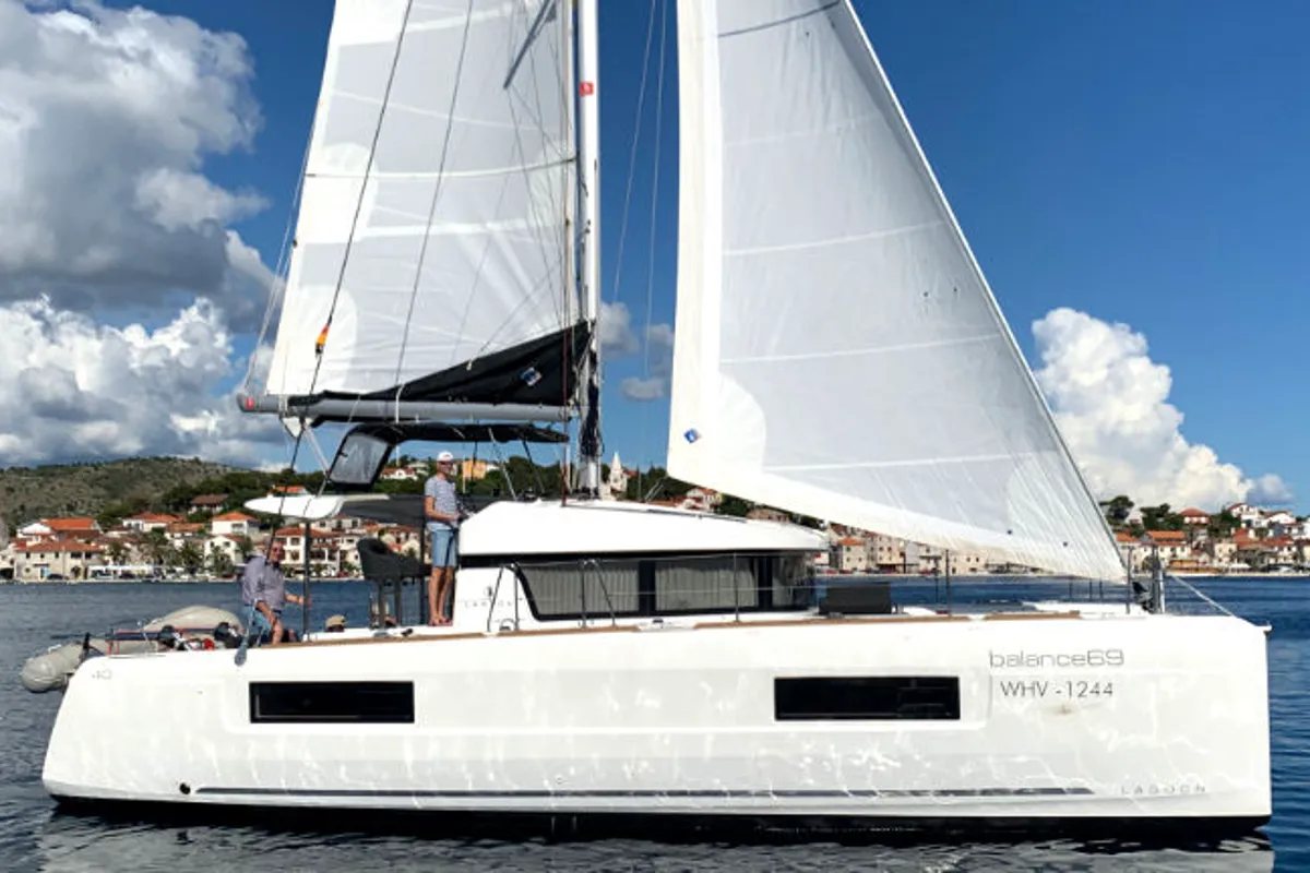 Exterior view of Balance 69, a Lagoon 40 catamaran at Općina Rogoznica, Croatia