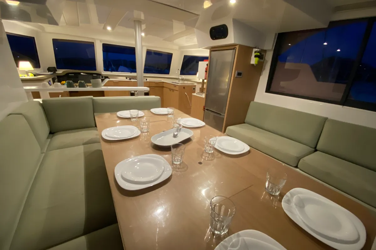 Salon of Mosta, a Bali Catspace catamaran at Alameda, United States
