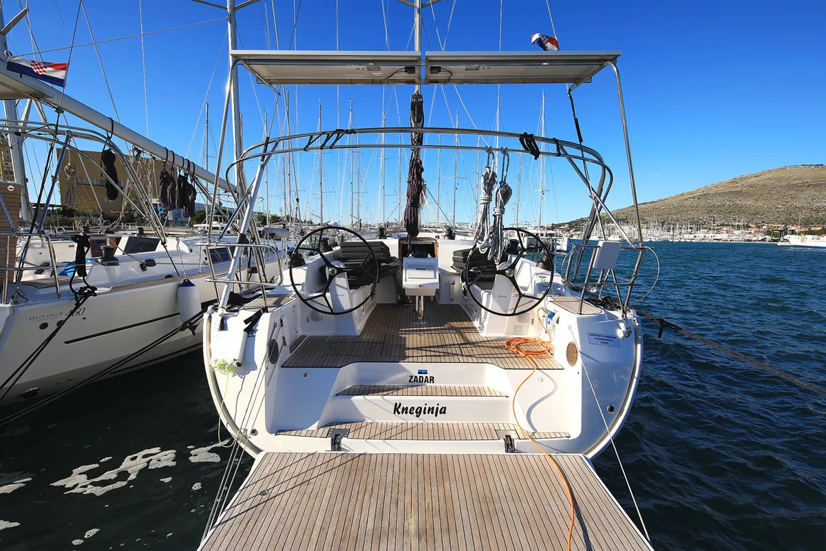 Cockpit of Kneginja, a Bavaria Cruiser 46 sailboat at Grad Biograd na Moru, Croatia