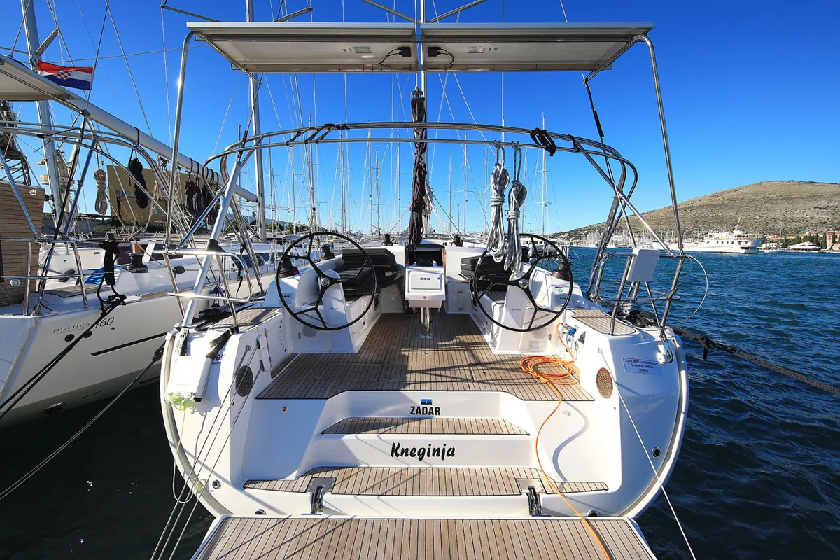 Cockpit of Kneginja, a Bavaria Cruiser 46 sailboat at Grad Biograd na Moru, Croatia