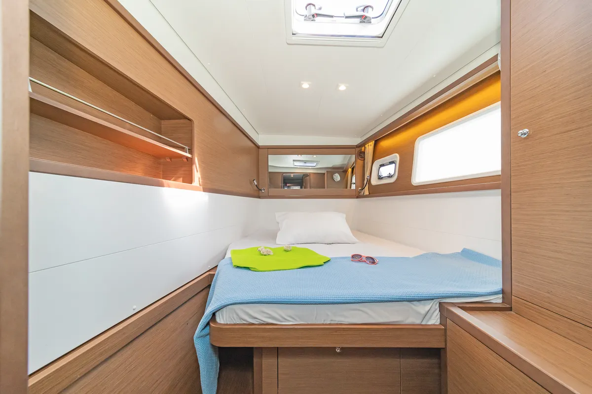 Cabin on Kon-Tiki, a Lagoon 450 Fly catamaran at Preveza, Greece
