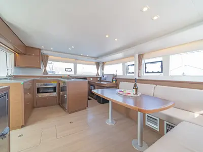 Galley of Kon-Tiki, a Lagoon 450 Fly catamaran at Preveza, Greece