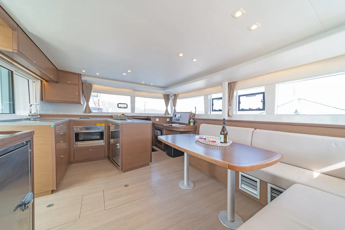 Galley of Kon-Tiki, a Lagoon 450 Fly catamaran at Preveza, Greece