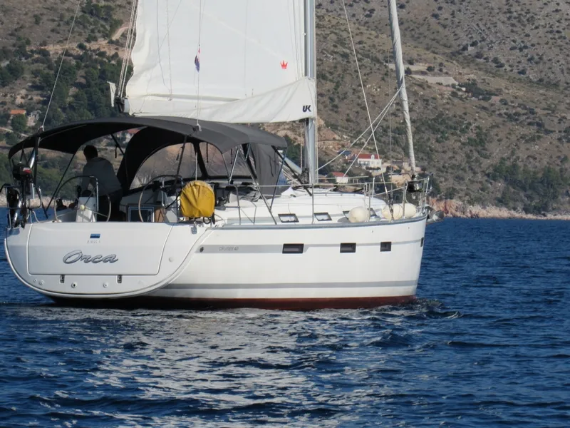 Exterior view of Orca, a Bavaria Cruiser 40 sailboat at Split, Croatia