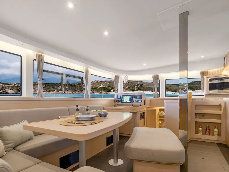 Salon of Ayza, a Lagoon 42 catamaran at Marmaris, Turkey