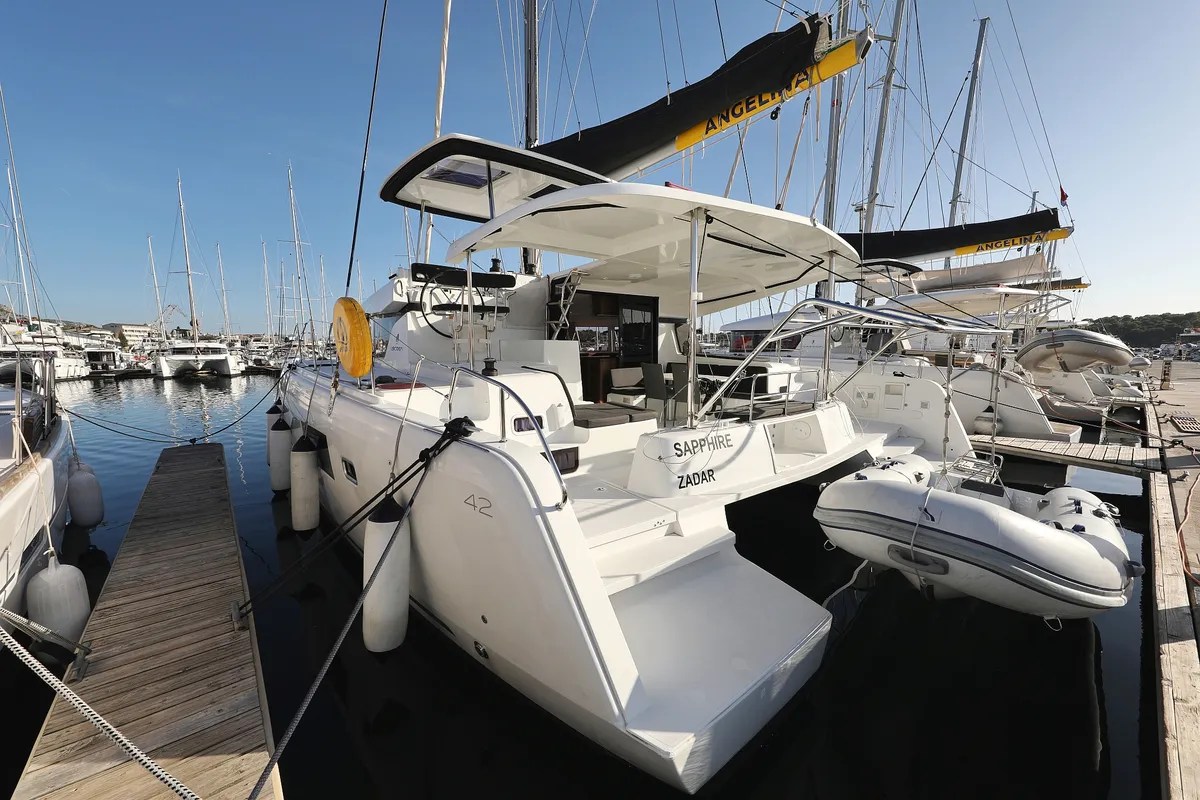 Exterior view of Sapphire, a Lagoon 42 catamaran at Grad Vodice, Croatia