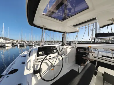 Cockpit of Sapphire, a Lagoon 42 catamaran at Grad Vodice, Croatia