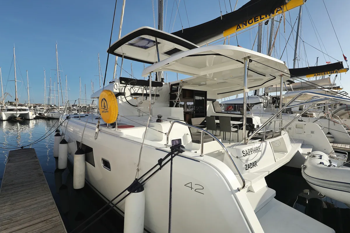 Exterior view of Sapphire, a Lagoon 42 catamaran at Grad Vodice, Croatia