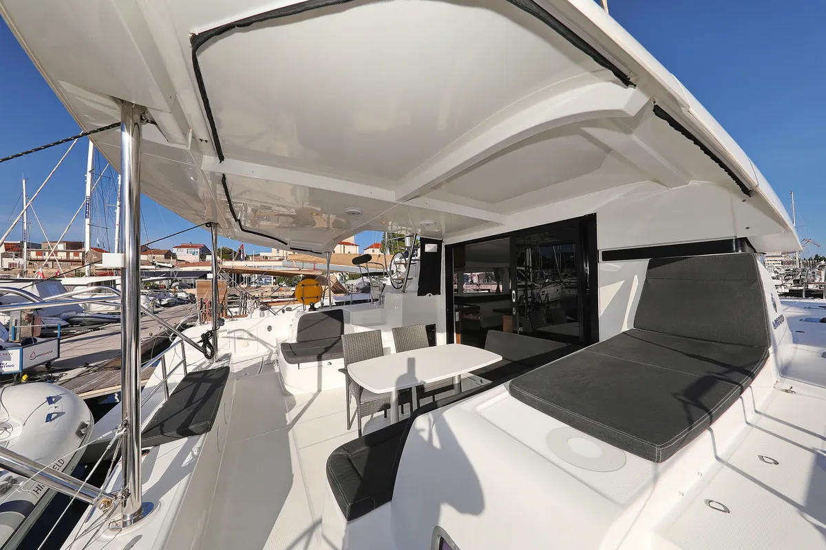 Deck of Sapphire, a Lagoon 42 catamaran at Grad Vodice, Croatia
