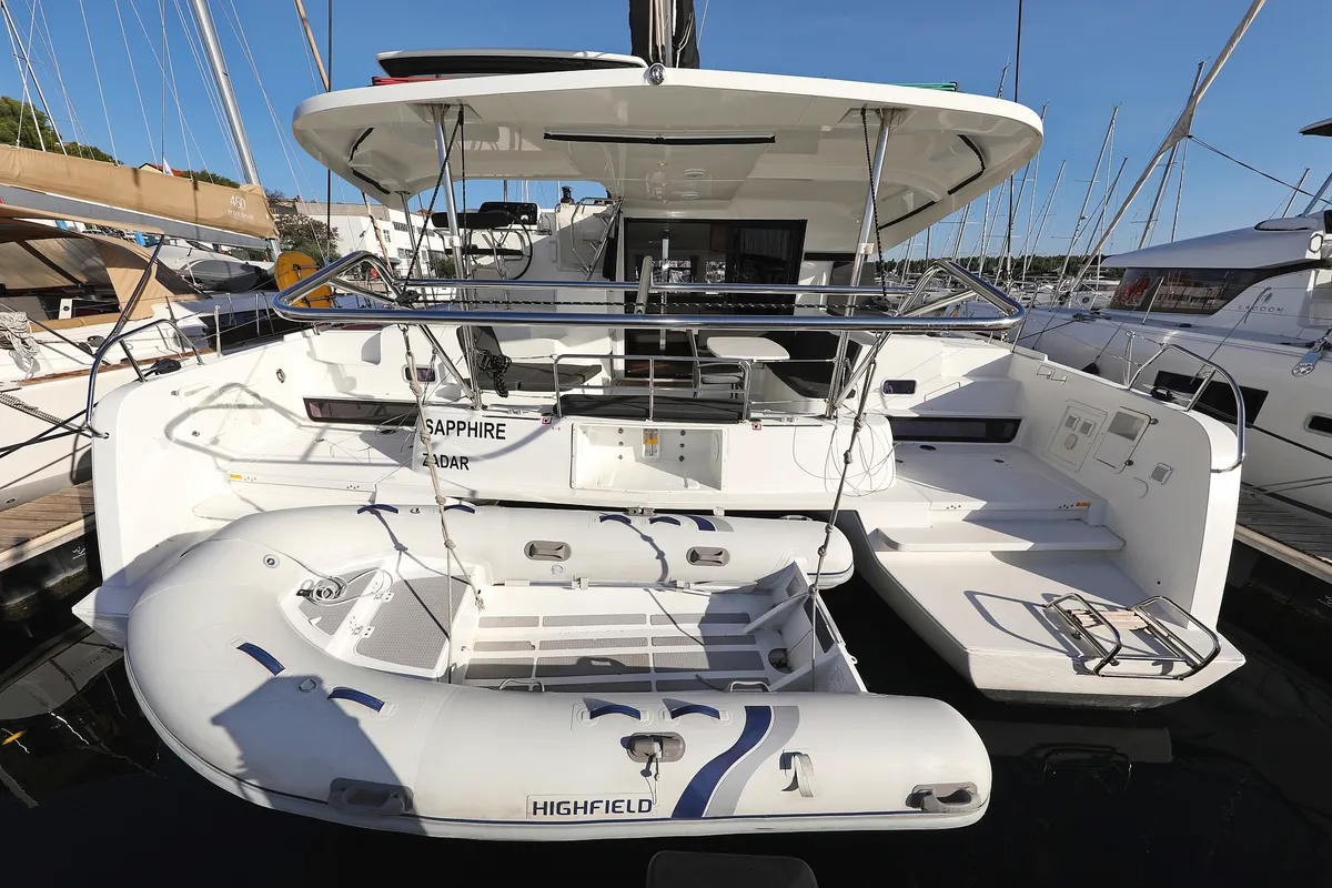 Exterior view of Sapphire, a Lagoon 42 catamaran at Grad Vodice, Croatia