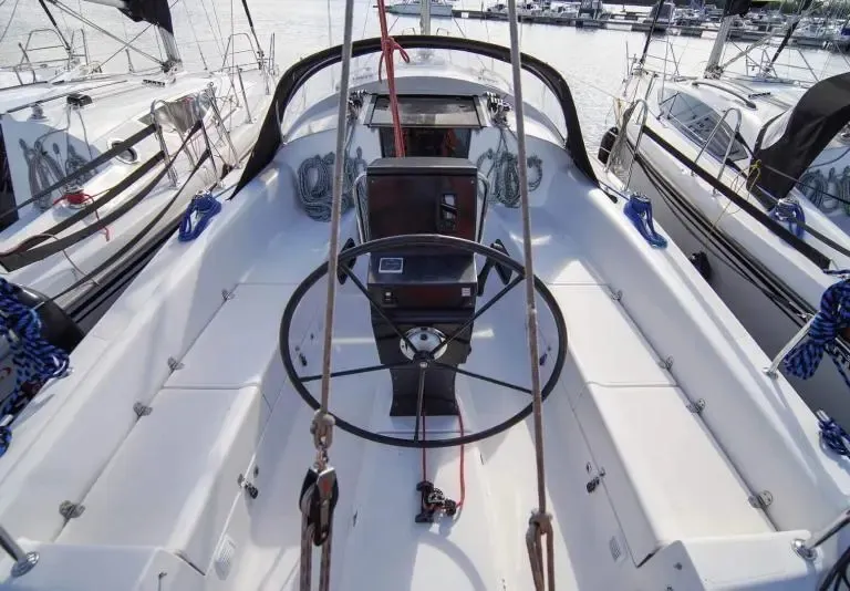 Cockpit of Zatoka Swin, a Northman Maxus 33.1 RS sailboat at Sztynort, Poland