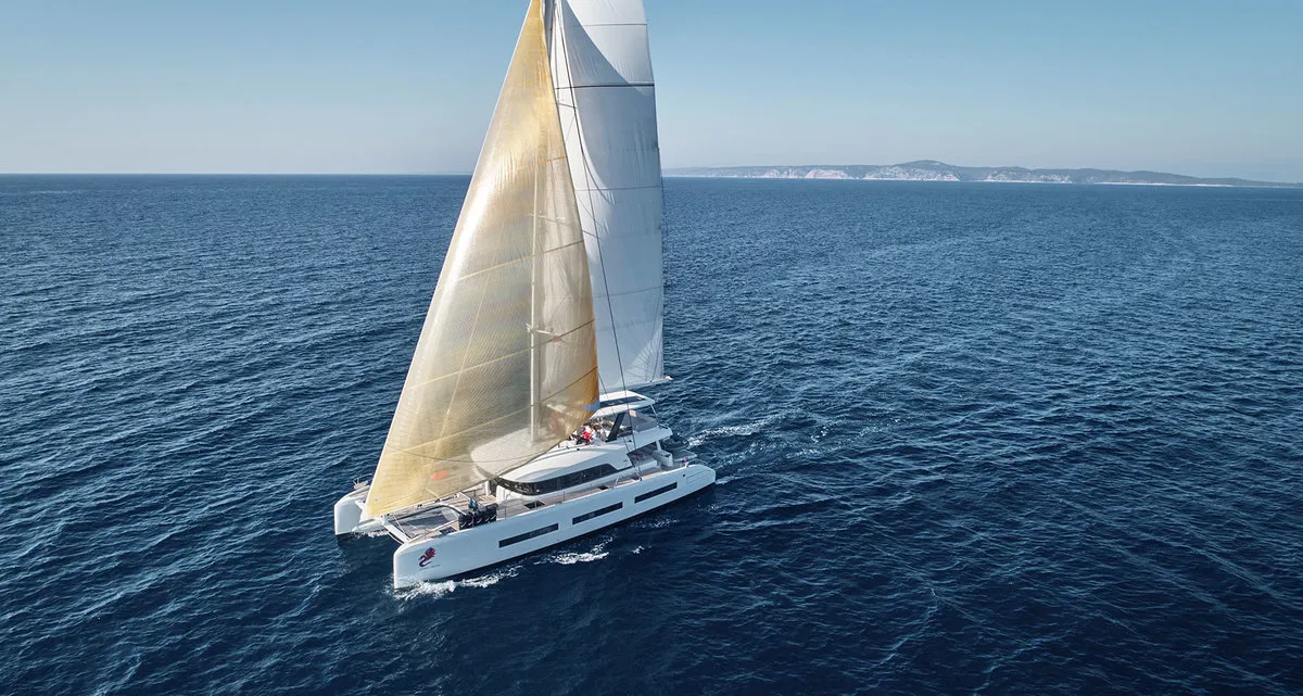 Exterior view of Adriatic Dragon, a Lagoon 77 catamaran at Split, Croatia
