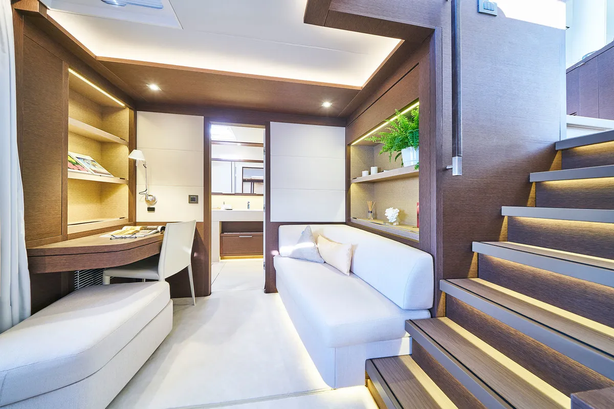 Salon of Adriatic Dragon, a Lagoon 77 catamaran at Split, Croatia
