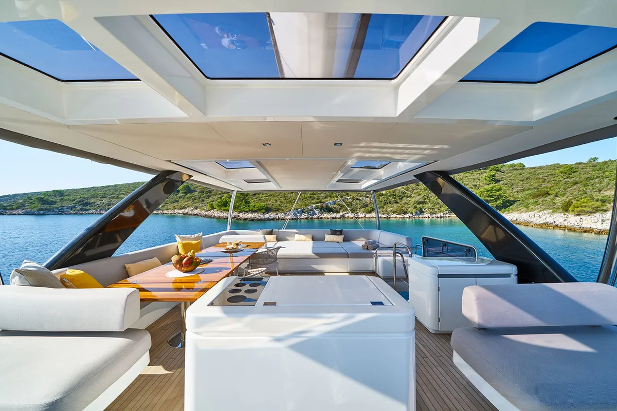 Deck of Adriatic Dragon, a Lagoon 77 catamaran at Split, Croatia
