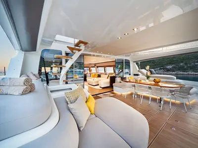 Deck of Adriatic Dragon, a Lagoon 77 catamaran at Split, Croatia