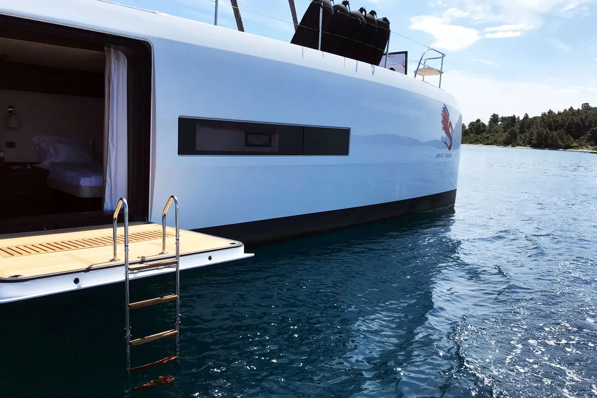 Deck of Adriatic Dragon, a Lagoon 77 catamaran at Split, Croatia