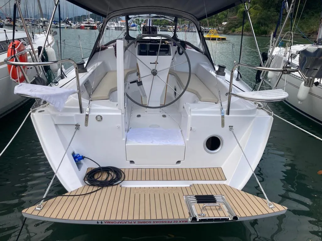 Cockpit of Ziriguidum, a Delta 36 sailboat at Paraty, Brazil
