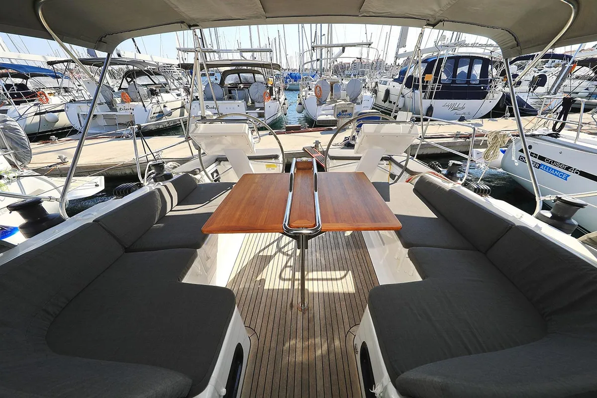 Cockpit of Alaska, a Hanse 455 sailboat at Murter, Croatia