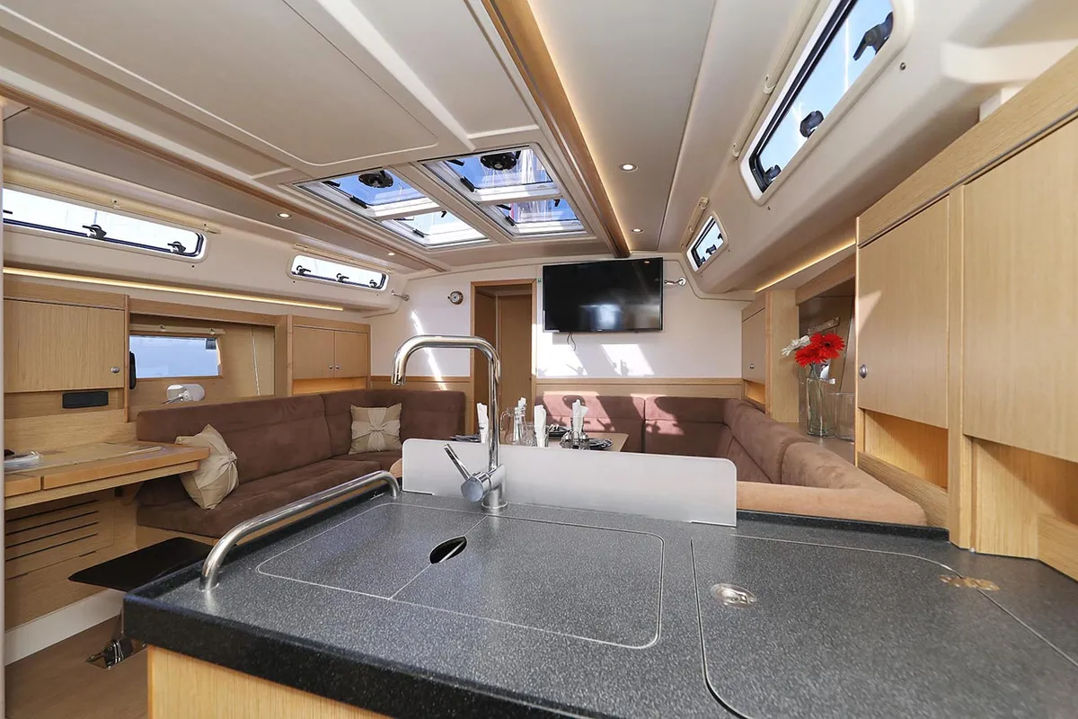 Galley of Alaska, a Hanse 455 sailboat at Murter, Croatia