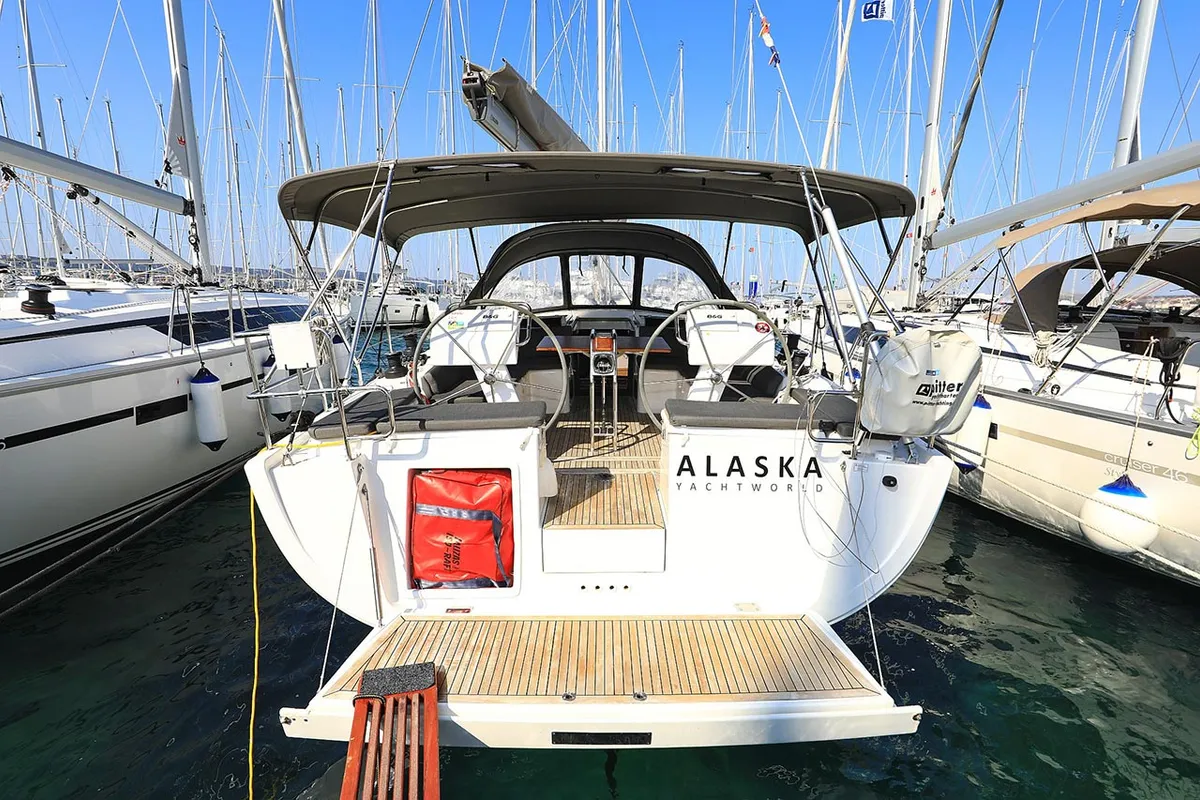 Cockpit of Alaska, a Hanse 455 sailboat at Murter, Croatia