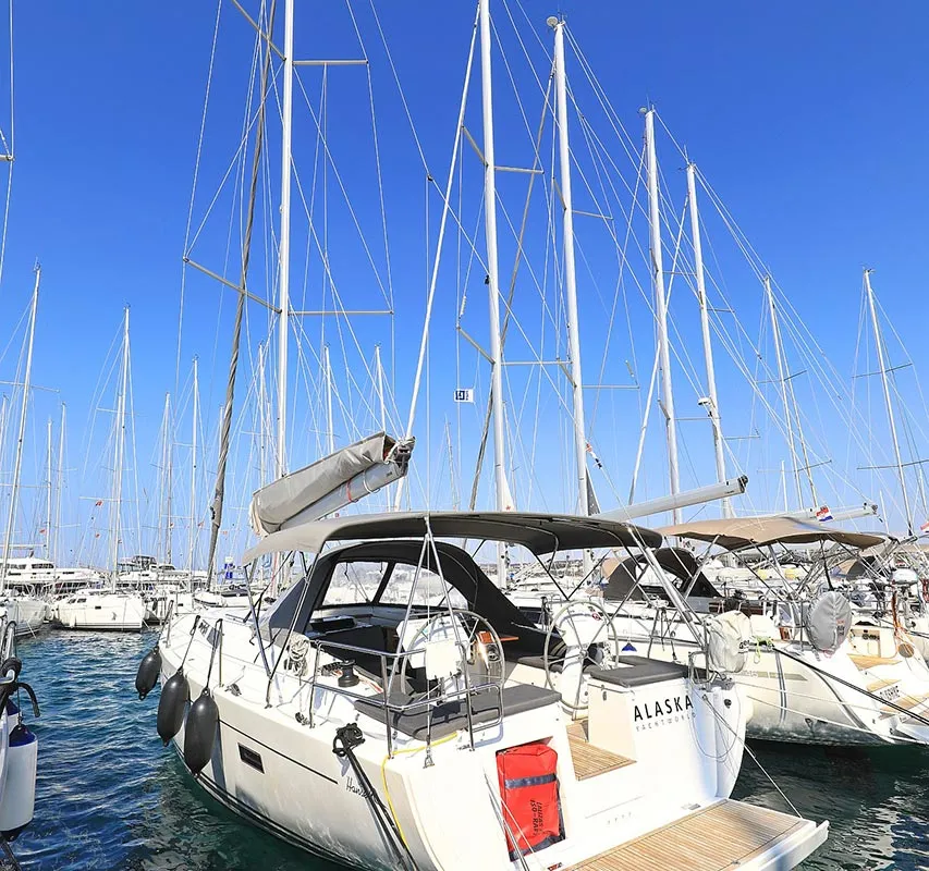 Exterior view of Alaska, a Hanse 455 sailboat at Murter, Croatia