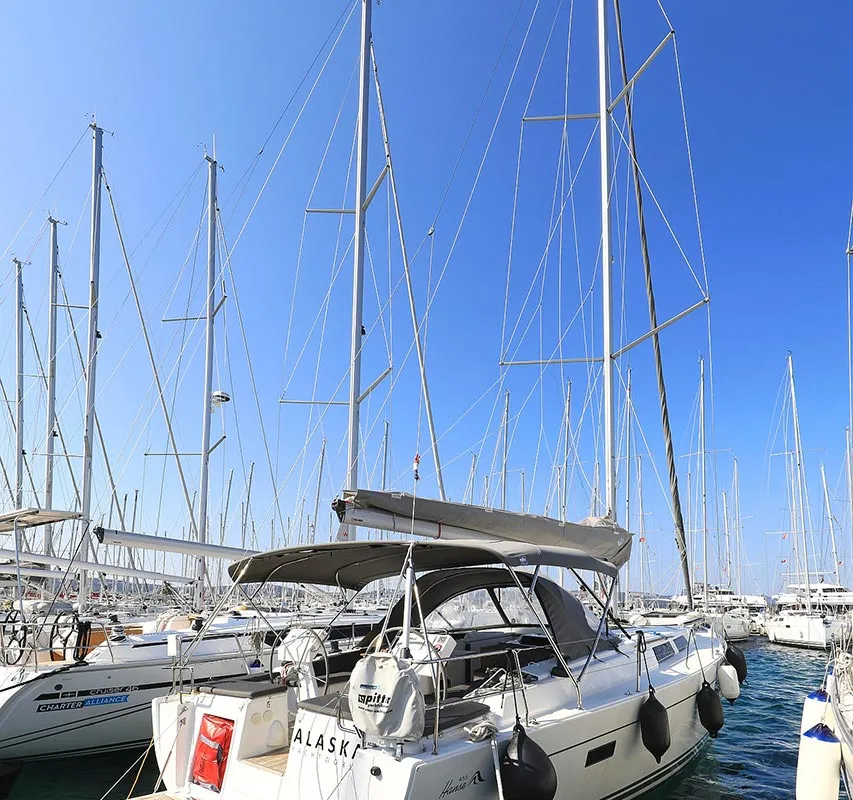 Exterior view of Alaska, a Hanse 455 sailboat at Murter, Croatia