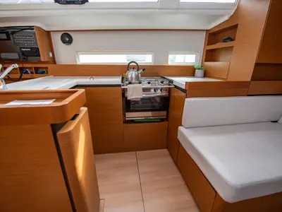 Galley of Nastazia, a Jeanneau Sun Odyssey 410 sailboat at Neo Klima, Greece