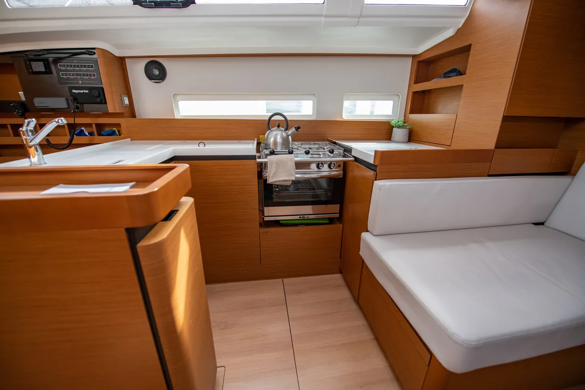 Galley of Nastazia, a Jeanneau Sun Odyssey 410 sailboat at Neo Klima, Greece