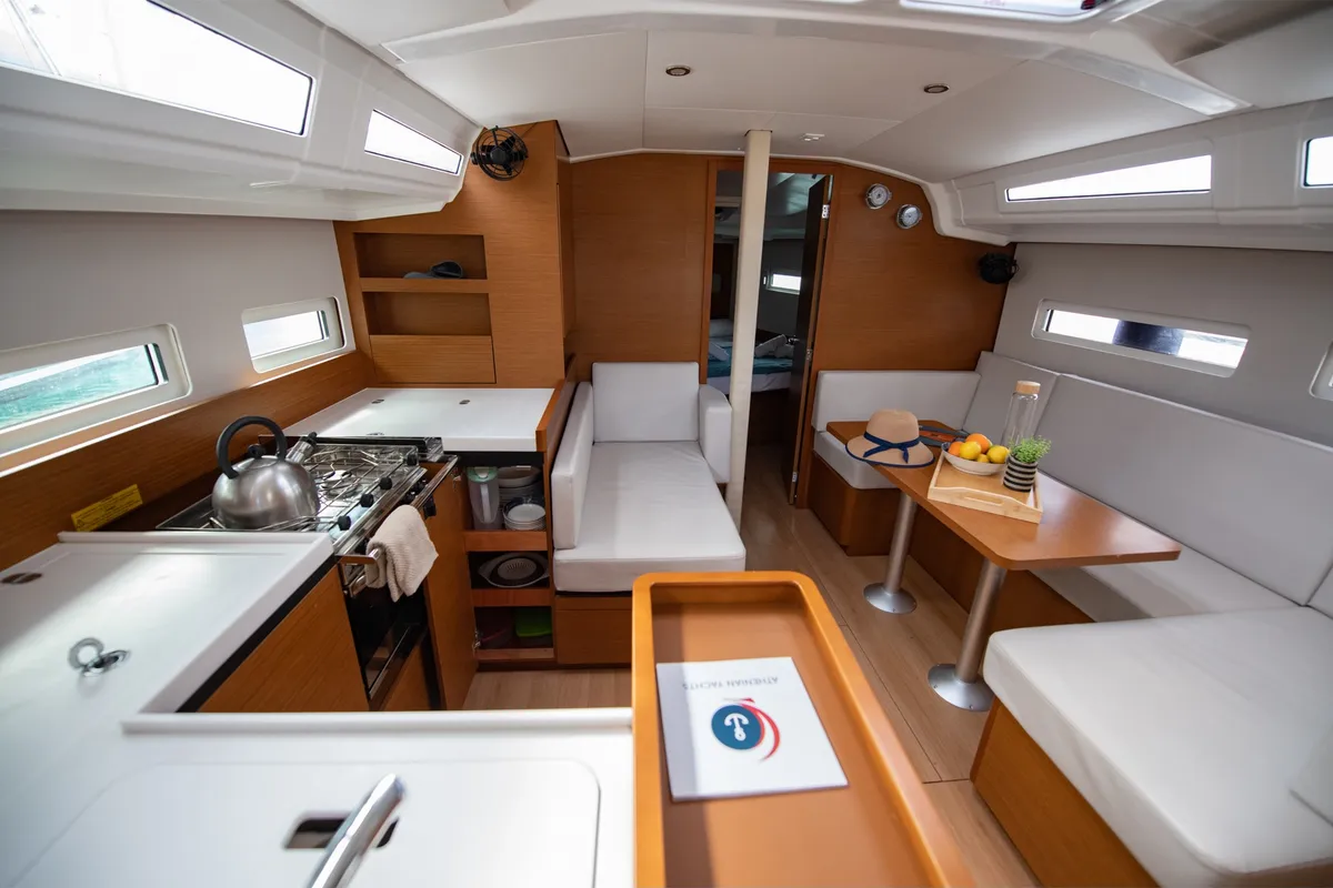 Galley of Nastazia, a Jeanneau Sun Odyssey 410 sailboat at Neo Klima, Greece