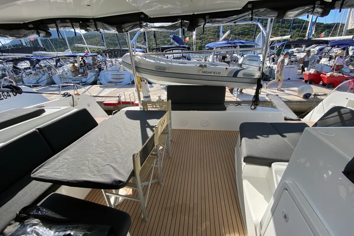 Deck of Alkaid, a Lagoon 42 catamaran at Olbia, Italy