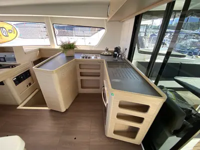 Galley of Alkaid, a Lagoon 42 catamaran at Olbia, Italy