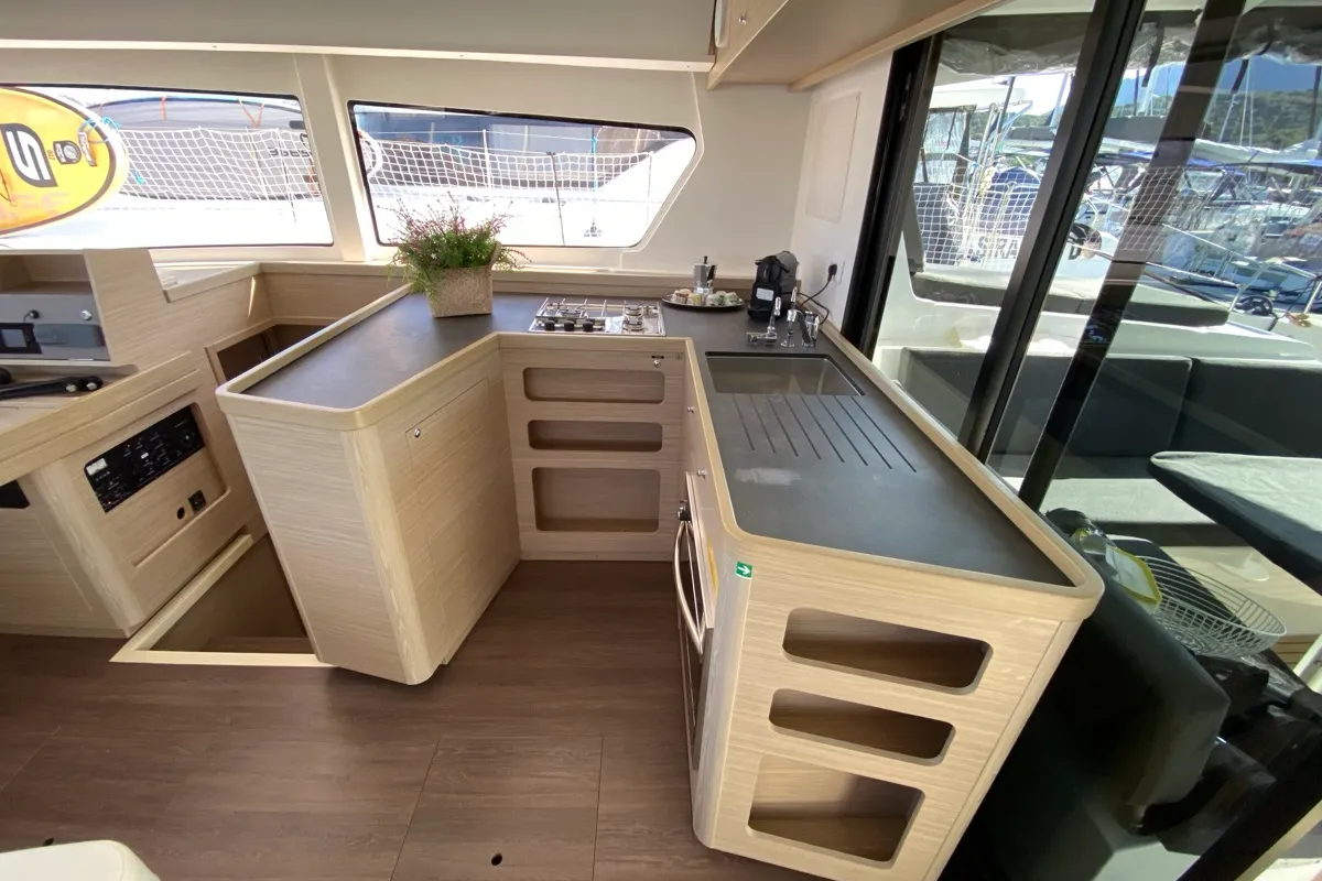 Galley of Alkaid, a Lagoon 42 catamaran at Olbia, Italy
