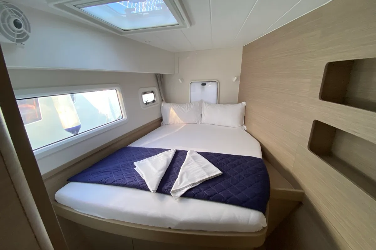 Cabin on Alkaid, a Lagoon 42 catamaran at Olbia, Italy
