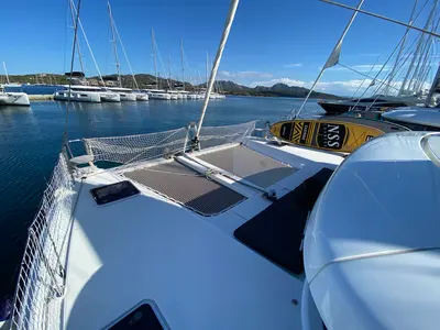 Deck of Alkaid, a Lagoon 42 catamaran at Olbia, Italy