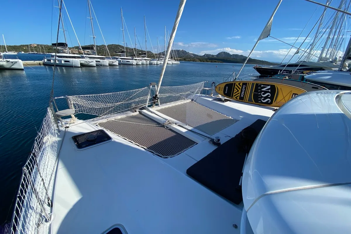 Deck of Alkaid, a Lagoon 42 catamaran at Olbia, Italy