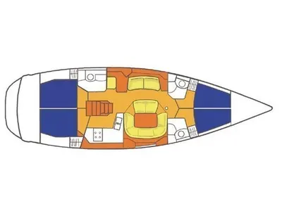 Floor plan of Sunset, a Jeanneau Sun Odyssey 49DS sailboat at San Vincenzo, Italy