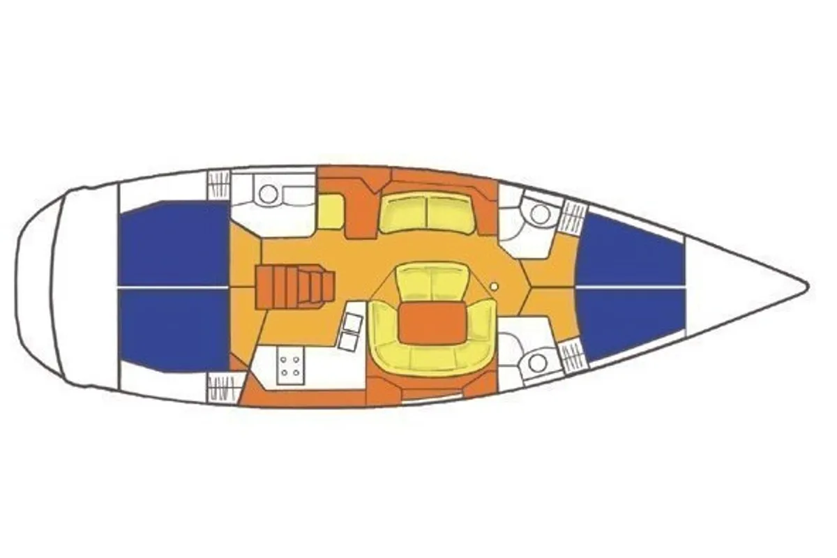 Floor plan of Sunset, a Jeanneau Sun Odyssey 49DS sailboat at San Vincenzo, Italy