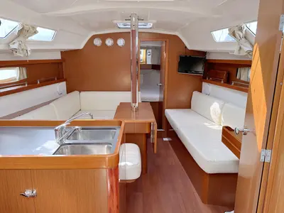 Salon of LL Skyhawk, a Beneteau Oceanis 34.2 sailboat at Grad Pula, Croatia