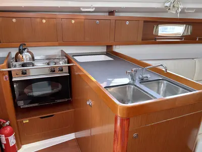 Galley of LL Skyhawk, a Beneteau Oceanis 34.2 sailboat at Grad Pula, Croatia